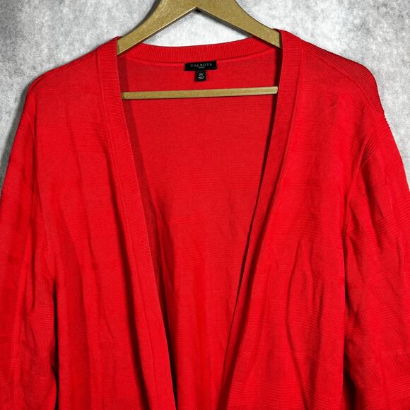 Talbots Cardigan Sweater Womens Size 3X Red Knit Long Sleeves Open Front Casual - Picture 2 of 9